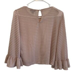 Unique semi sheer mesh nude neutral European brand ruffle sleeves cropped blouse